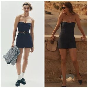 Maeve by Anthropologie navy strapless romper